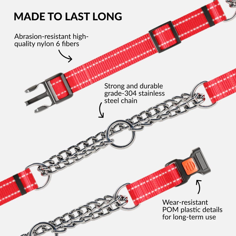 CollarDirect Martingale Dog Collar with Stainless Steel Chain and Quick Release Buckle - Reflective Collar for Large, Medium, Small Dogs - Red, Small (Neck Size 12"-15") - Image 4